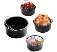 Leopacat Moule à Gâteau pour Friteuse sans Huile 8 Pouces, Panier de Cuisson en Acier au Carbone Antiadhésif, Accessoire Air Fryer pour Pâtisseries, Pains et Plats Cuisinés, Noir