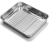 Leopacat Plaque de Cuisson Avec Grille Refroidissement, Plat pour Four et Grill de Cuisine Plaque Pâtisserie et Grille Antiadhésif et Lave Vaisselle pour Pâtisserie et Viande (23.5 * 17.5 * 5 cm)