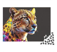 Léopard avec gemmes Familial 1000 pièces Puzzle pour Adultes Gros Plan de léopard Scintillant et Brillant Premium Robuste Haute qualité Stimulant soulagement du Stress 52x38cm/1000pcs