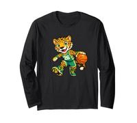 Leopard Basketball Mascot Dribbling Sports Graphic Manche Longue