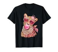 Leopard Bubble Gum Lunettes de Soleil Rose Princesse Animal Portrait T-Shirt Graphique avec Valeur