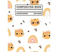 Leopard Cat Pattern - Cute Cartoon Cats with Rainbows and Paw Prints on White Background