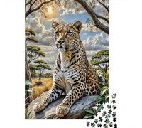 Léopard dans la savanne 1000 Pièces Carton Robuste Jeu De Puzzle pour Adultes Entraînement du Cerveau Décoration Murale Idée Cadeau 38x26cm/1000pcs
