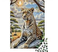 Léopard dans la savanne Puzzle À 1000 Morceaux Papier Épais Puzzle Familial Passionnés Casse-tête Compatible Plateau Heures Divertissement Garanties 52x38cm/1000pcs