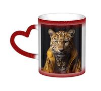 Léopard dans une veste en cuir pour homme et femme cadeau amusant tasse magique morphing tasses à café 325 ml céramique thermique queue de cou tasses à café