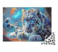 Léopard de Neige sous la Lune Rouge Puzzle 1000 Pièces Défiant, Faune Sauvage Jeux Éducatifs pour Adultes, Cadeau Et Décoration Intérieure 38x26cm/1000pcs