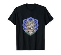 Léopard des neiges avec Fleurs Sauvages Bleues T-Shirt