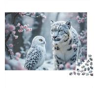 Léopard des neiges Chouette Blanche Puzzle 1000 Pièces Papier pour Adultes Scène hivernale Décoration Cadeau 52x38cm/1000pcs