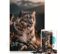 Léopard des neiges en Montagne Puzzle de 1000 pièces pour Adolescents Jeu de logique Transparente Temps paisible Découpe Parfaite Liste de souhaits du Père Noël (38x52cm)
