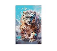 Léopard des neiges Impression Sur Toile Portrait - Tableau Abstrait -DecoSourision Murale Salon Moderne - Image Sur Toile 20x30inch(50x75cm)