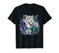 Léopard des neiges Mystique avec orchidées émeraudes Bleues T-Shirt