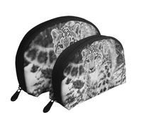 Léopard des neiges, Trousse de Maquillage Coquille Femme Petit Porte-Monnaie Trousse de Toilette Trousse à cosmétiques 2 pièces