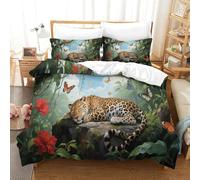 Léopard Dormant | Animal de la Forêt Ensemble Literie Microfibre Imprimée Housse de Couette Premium Et Taies, Fermeture Éclair Cachée, Facile Entretien, pour Adultes & Enfants Double（200x200cm）
