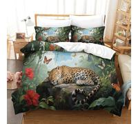 Léopard Dormant | Animal de la Forêt Ensemble Literie Microfibre Imprimée Housse de Couette Unique avec Taies, Fermeture Éclair Cachée, Facile Entretien, pour Adultes & Enfants King（220x240cm）