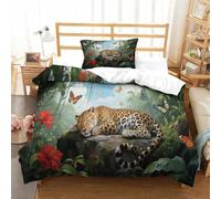 Léopard Dormant | Animal de la Forêt Ensemble Literie Microfibre Imprimée Housse de Couette Unique avec Taies, Fermeture Éclair Cachée, Hypoallergénique, pour Adultes & Enfants Single（135x200cm）