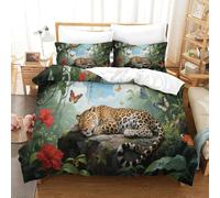 Léopard Dormant | Animal de la Forêt Ensemble Literie Microfibre Imprimée Housse de Couette Unique Et Taies, Fermeture Éclair Cachée, Durable & Doux, pour Adultes & Enfants Single（140x200cm）