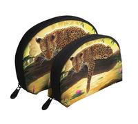 Léopard drôle, Trousse de Maquillage Coquille Femme Petit Porte-Monnaie Trousse de Toilette Trousse à cosmétiques 2 pièces