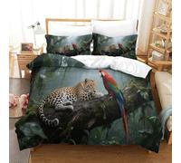 Léopard et Perroquet | Animal de la Forêt Ensemble Literie Microfibre Imprimée Housse de Couette Premium avec Taies, Fermeture Éclair Cachée, Durable & Doux, pour Adultes & Enfants Single（140x200cm）