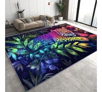 Léopard Feuilles Tapis 50 x 80 cm Forêt Tropicale Humide Animaux Antidérapant Lavable Tapis de Sol Doux Facile d’Entretien Petit Rug de Chevet pour Chambre Entrée Q-161