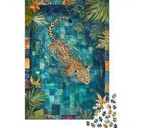 Léopard Forêt Tropicale Puzzle 1000 Pièces Puzzle pour Adultes Papier Plantes de Jungle Relaxation Interaction Familiale Décor Cadeau 70x50cm/1000pcs