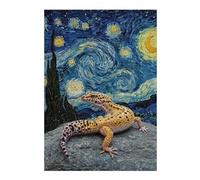 Leopard Gecko on Rock, Starry Night, Puzzle en Bois pour Adultes, 300 PCS