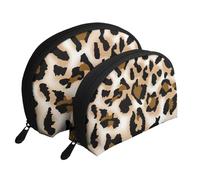 Léopard Guépard Léopard Amour, Trousse de Maquillage Coquille Femme Petit Porte-Monnaie Trousse de Toilette Trousse à cosmétiques 2 pièces