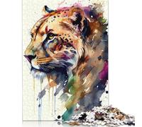 Leopard Head Watercolor Puzzle 1000 Pièces Educa Jouet en Bois Cadeau Unique De l'art De La Décoration Jeu Éducatif Challenge Toy Adultes & Enfants des 14 Ans 1000pcs (38x26cm)