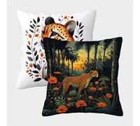 LéOpard Housse Coussin 65x65 Lot de 2, Fleur Taie Oreiller 65x65, Lin Housse de Coussin avec Fermeture Éclair Invisible, Carré Taie d'oreiller pour Extérieur Jardin Salon Décor Maison Cadeau U-4554