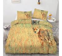 LéOpard Housse de Couette Herbe des Champs Parure de Lit 2 Personnes 220x240cm avec 2 Taies d'oreiller 65x65 cm Microfibre Parure Couette avec Fermetures Éclair
