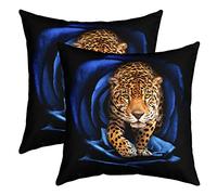Leopard Housse de Coussin Lot De 2 Guépard Rose Imprimer Décor Taie d'oreiller 50x50cm Cases Maison Décor Taie Oreiller Wild Animaux Fleurss Bleu Housse Coussin pour Canapé Extérieur
