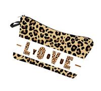 Léopard Imprimée Trousse de Maquillage Love You Portable, Polyester | Organisation Paquet à Main, Format Léger pour Lunettes et Brosse à Dents, Usage Extérieur, Femmes Étudiantes