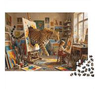 Leopard in Art Studio Puzzles 1000 pièces Recycled Surreal Fantasy Senior Puzzles Party Accessoires de Jeu Great Cadeau Idea for Family and Friends Birthdays 52x38cm/1000pcs