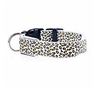 Leopard LED Dog Collar Luminous Adjustable Glowing Collar for Dogs Pet Night Safety Nylon Collar Luminous LED Bright Dog Collar (White Large)
