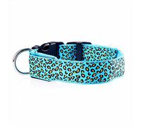 Leopard LED Dog Collar Luminous Adjustable Glowing Collar for Dogs Pet Night Safety Nylon Collar Luminous LED Bright Dog Collar (Blue Small)
