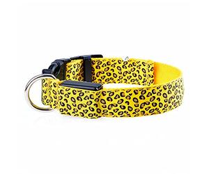 Leopard LED Dog Collar Luminous Adjustable Glowing Collar for Dogs Pet Night Safety Nylon Collar Luminous LED Bright Dog Collar (Yellow Large)