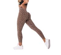 Léopard Leggings pour Femme Taille Haute sans Couture Sport Pantalon de Yoga Gym Fitness Push-Up Legging Elastique Confort Opaque Lifting des Fesses Pantalons (Brown, M)