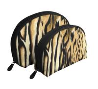 Léopard Lion Peau De Tigre Bringé en Fourrure, Trousse de Maquillage Coquille Femme Petit Porte-Monnaie Trousse de Toilette Trousse à cosmétiques 2 pièces