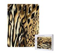 Léopard Lion Peau de Tigre Fourrure Bringée,Puzzle Familial en Bois de 500 pièces pour Adultes et Adolescents