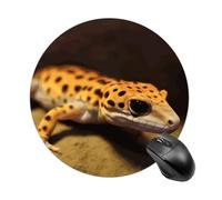 Leopard Little Gecko Tapis de souris rond à glissement lisse Tapis de souris de jeu extra densité portable confortable pour bureau, maison, bureau, 20 x 20 cm