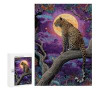 Leopard Moonlit Forest Art Print Puzzle 1000 Pièces Educa Jouet en Bois Cadeau Unique Décoration Intérieure Jeu Éducatif Challenge Toy Adultes Et Enfants À Partir De 14 Ans 300 PCS