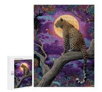 Leopard Moonlit Forest Art Print Puzzle 1000 Pièces Educa Jouet en Bois Cadeau Unique Décoration Intérieure Jeu Éducatif Challenge Toy Adultes Et Enfants À Partir De 14 Ans 500 PCS