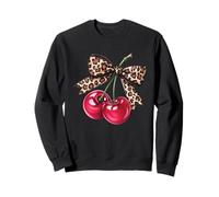 Léopard Noeud Cerises Rétro Esthétique Fruit Rockabilly Femme Sweatshirt