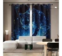 Léopard Occultant Rideau 2 Pièces L59 x H137 CM,Scène De Nuit Jungle Salle de Séjour Opaque Rideaux,Polyester Thermique Isolant Anti Froid Anti Bruit Protection UV Lavable en Machine Rideaux