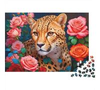 Léopard Parmi Les Roses Puzzle 1000 Pièces Papier Écologique pour Enfants Débutants, Puzzle Ultra-Difficile, Loisir Après École, Puzzle Top Noté pour Enfants 38x26cm/1000pcs