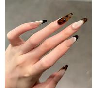 Leopard Print French Handmade Press On Nails Long Square 10Pcs Fake Nails White Cat-Eye Luxury Glue on Nails Reusable Acrylic False Nails Manicure Kits with Cute Design for Women