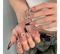 Leopard Print French Nails Press Ons Manicure Long 21mm,Leopard Print Press On Tip Almond Fake Press on,Luxurious Glossy Full Cover Glue on French Acrylic Stick on Nails,Manicure Decoration