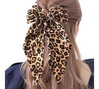 Leopard Print Hair Bows for Women, Large Bowknot Clip Hair Barrettes, Satin Bow Ribbon Hair Clips, Hair Clips for Curls, Thick, Fine, Straight Hair, Leopard Print Hair Accessories, large bow hair clip