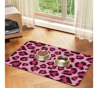 Leopard Print Leopard Print Pink,Waterproof Pet Feeding Mat,PU Leather Placemats for Cat Dog Water Bowl,Food Mats,30x45cm