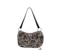Leopard Print Plush Crossbody Bag, Fuzzy Faux Fur Shoulder Crossbody, Fashion Chain One-shoulder Armpit Tote Y2K Purse Hobo Bag (Gray)