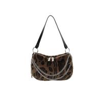 Leopard Print Plush Crossbody Bag, Fuzzy Faux Fur Shoulder Crossbody, Fashion Chain One-shoulder Armpit Tote Y2K Purse Hobo Bag (Coffee)